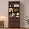 71 in Farmhouse Bookcase w/Doors, Vintage Bookshelf with Storage Cabinet & Adjustable Shelf, 5-Tier Retro Book Shelf Rustic Bookcase for Living Room