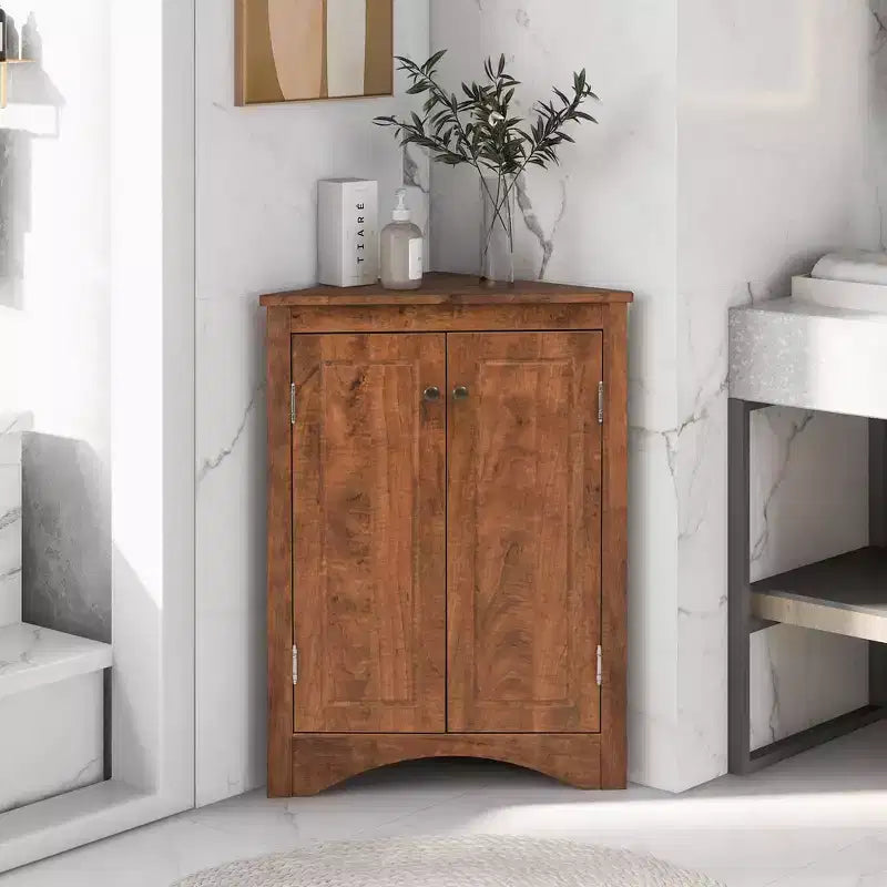 Okak 31.5 Inch Triangle Bathroom Storage Cabinet Floor Corner Cabinet with Doors and Shelves for Dining Room,Bathroom,Kitchen