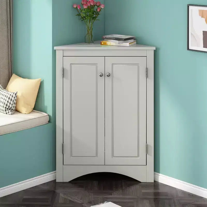Okak 31.5 Inch Triangle Bathroom Storage Cabinet Floor Corner Cabinet with Doors and Shelves for Dining Room,Bathroom,Kitchen