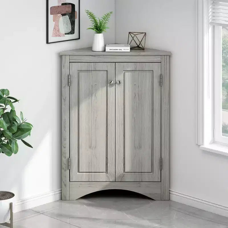 Okak 31.5 Inch Triangle Bathroom Storage Cabinet Floor Corner Cabinet with Doors and Shelves for Dining Room,Bathroom,Kitchen