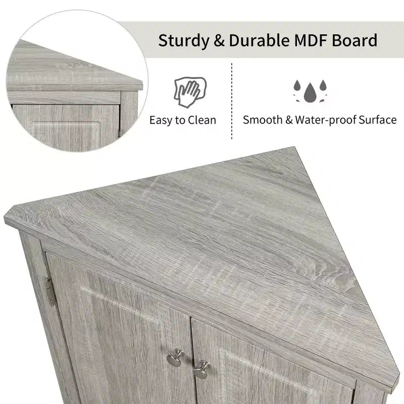 Okak 31.5 Inch Triangle Bathroom Storage Cabinet Floor Corner Cabinet with Doors and Shelves for Dining Room,Bathroom,Kitchen