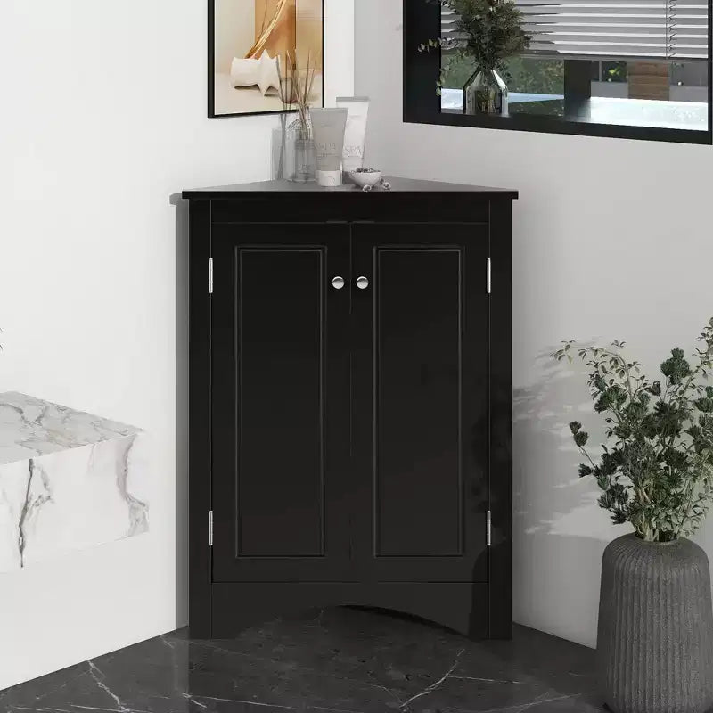Okak 31.5 Inch Triangle Bathroom Storage Cabinet Floor Corner Cabinet with Doors and Shelves for Dining Room,Bathroom,Kitchen