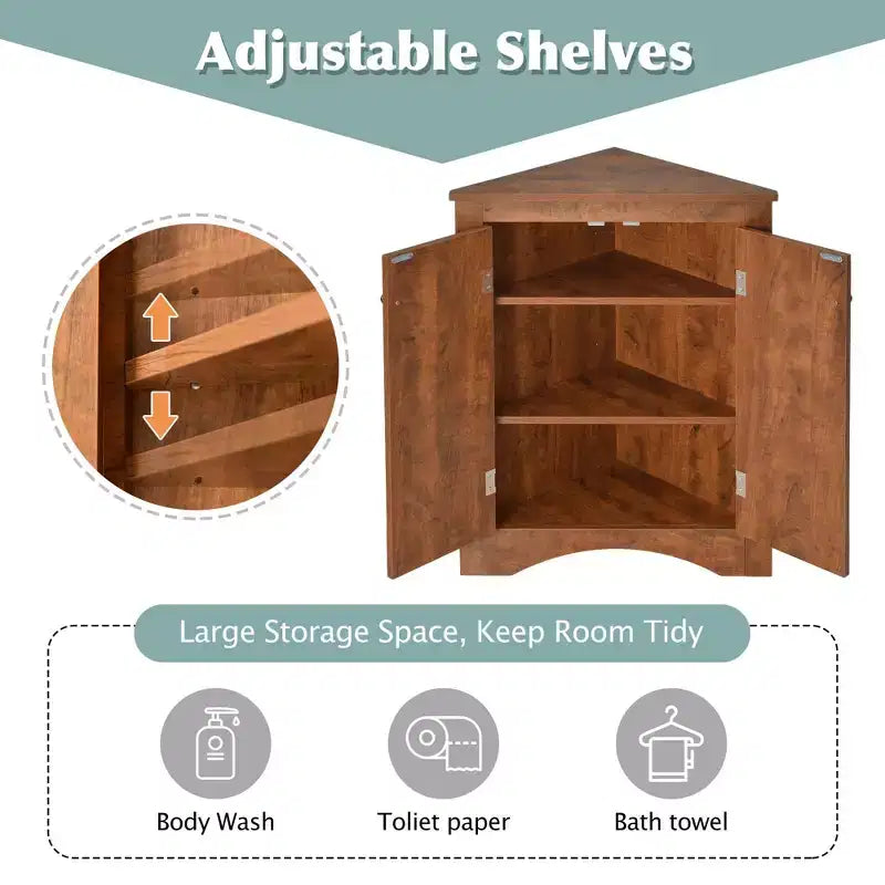 Okak 31.5 Inch Triangle Bathroom Storage Cabinet Floor Corner Cabinet with Doors and Shelves for Dining Room,Bathroom,Kitchen