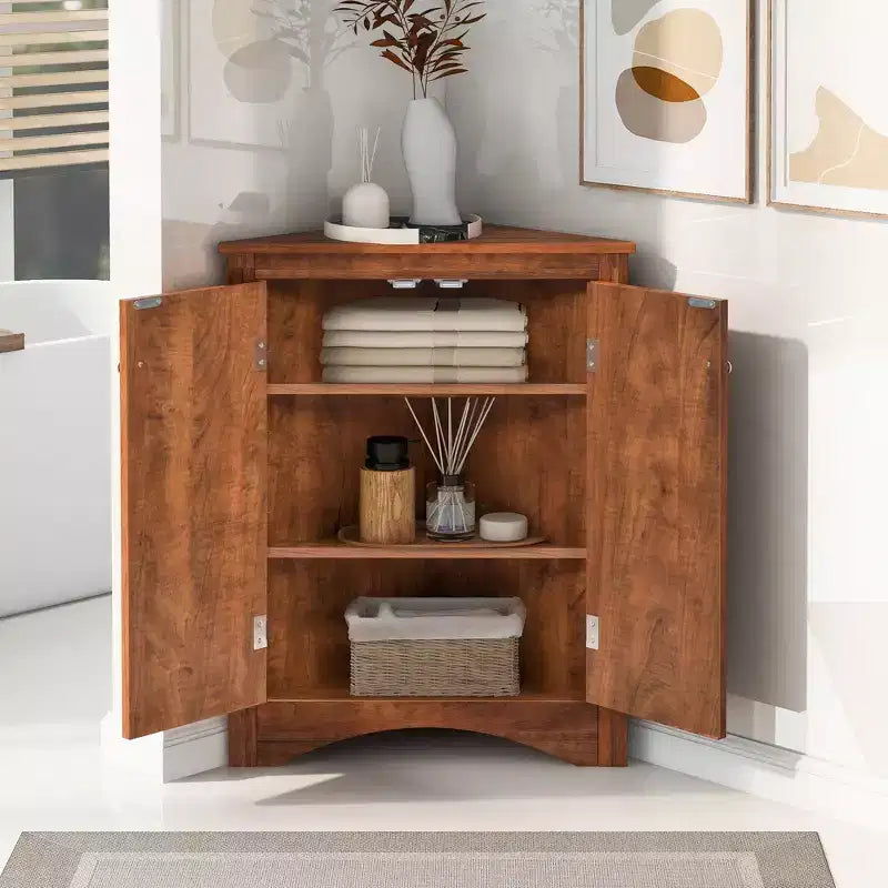 Okak 31.5 Inch Triangle Bathroom Storage Cabinet Floor Corner Cabinet with Doors and Shelves for Dining Room,Bathroom,Kitchen