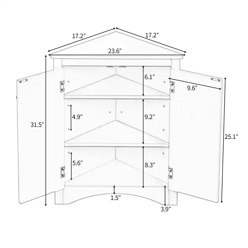 Okak 31.5 Inch Triangle Bathroom Storage Cabinet Floor Corner Cabinet with Doors and Shelves for Dining Room,Bathroom,Kitchen
