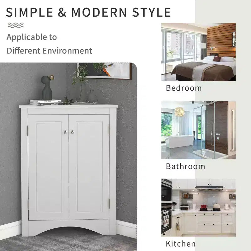 Okak 31.5 Inch Triangle Bathroom Storage Cabinet Floor Corner Cabinet with Doors and Shelves for Dining Room,Bathroom,Kitchen