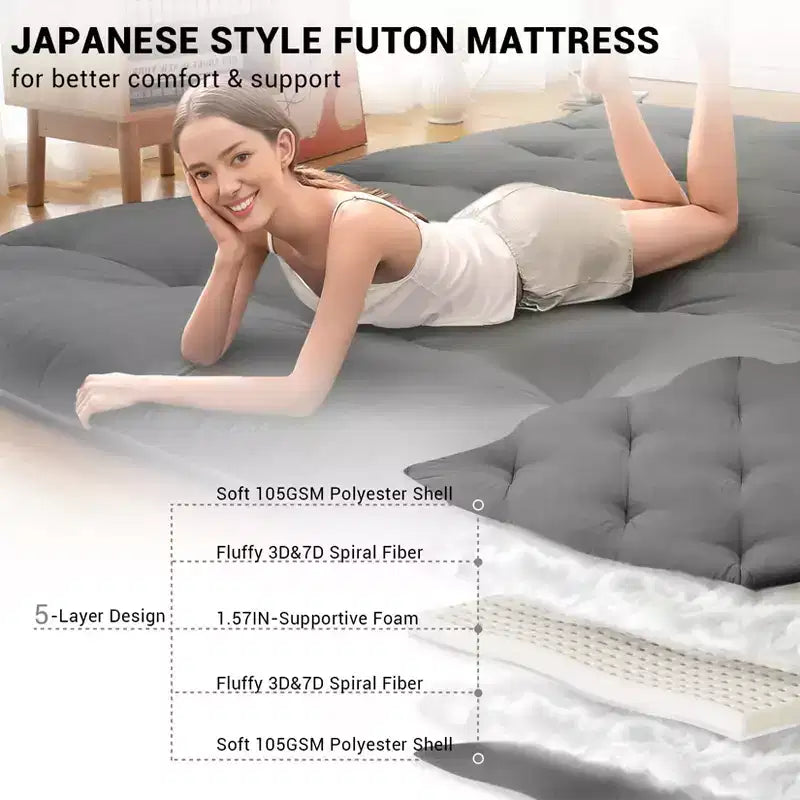 Japanese Floor Mattress Full Size, 54 x 80 Tatami Mat Foldable Japanese Floor Bed Roll Up Mattress Camping Sleeping Pad for Dorm RV Travel