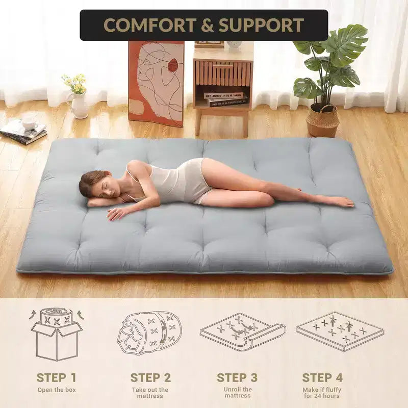 Japanese Floor Mattress Full Size, 54 x 80 Tatami Mat Foldable Japanese Floor Bed Roll Up Mattress Camping Sleeping Pad for Dorm RV Travel