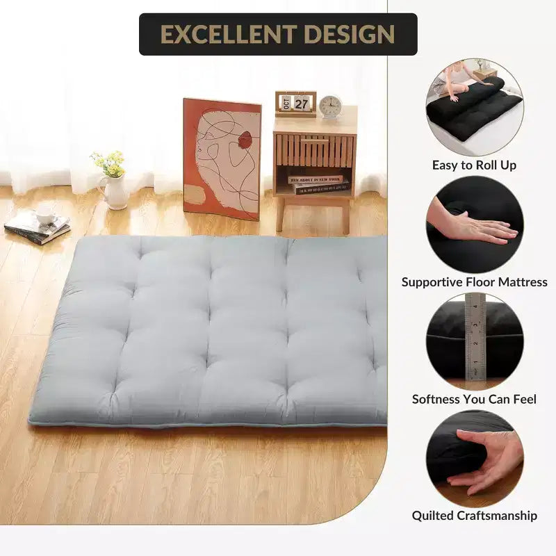 Japanese Floor Mattress Full Size, 54 x 80 Tatami Mat Foldable Japanese Floor Bed Roll Up Mattress Camping Sleeping Pad for Dorm RV Travel