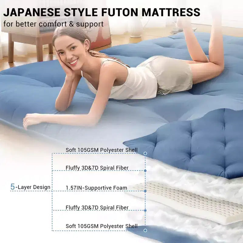 Japanese Floor Mattress Full Size, 54 x 80 Tatami Mat Foldable Japanese Floor Bed Roll Up Mattress Camping Sleeping Pad for Dorm RV Travel