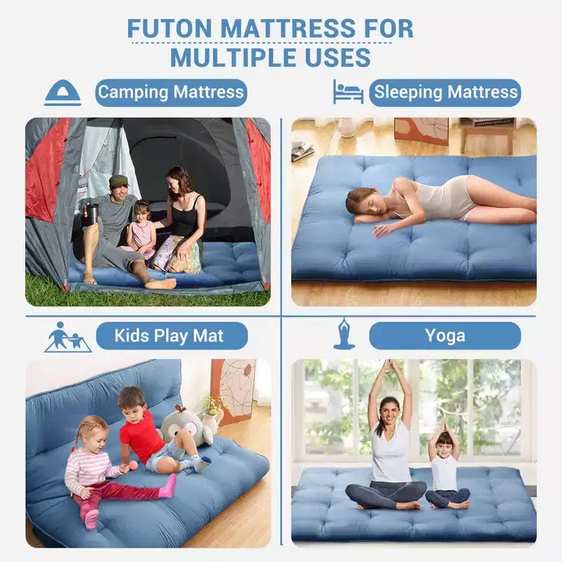 Japanese Floor Mattress Full Size, 54 x 80 Tatami Mat Foldable Japanese Floor Bed Roll Up Mattress Camping Sleeping Pad for Dorm RV Travel