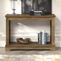 Galano Console Table with Laser-Cut Side Panels in Knotty Oak, 42.1 W x 14.8 D x 29.1 H