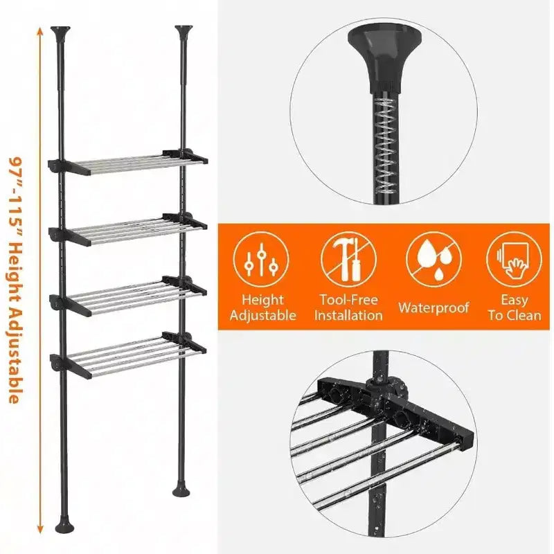 4 - Tier Over Toilet Storage Shelf Heavy Duty Metal Shelves Above Behind Toilet Laundry Space - Saving for Small Rooms No Drill