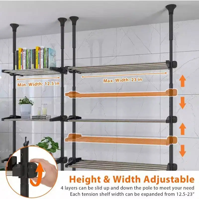 4 - Tier Over Toilet Storage Shelf Heavy Duty Metal Shelves Above Behind Toilet Laundry Space - Saving for Small Rooms No Drill