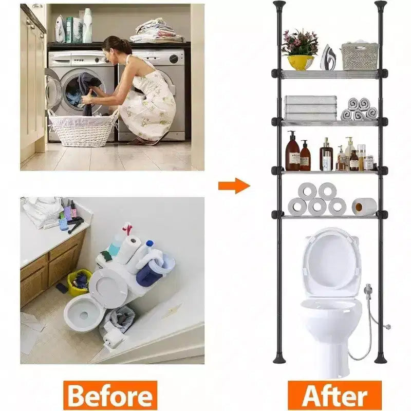 4 - Tier Over Toilet Storage Shelf Heavy Duty Metal Shelves Above Behind Toilet Laundry Space - Saving for Small Rooms No Drill