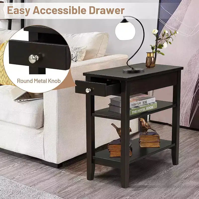Costway 2PCS 3-Tier End Table Sofa Side Table Nightstand w/ Shelf & Drawer