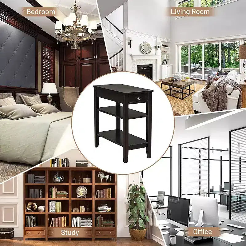 Costway 2PCS 3-Tier End Table Sofa Side Table Nightstand w/ Shelf & Drawer
