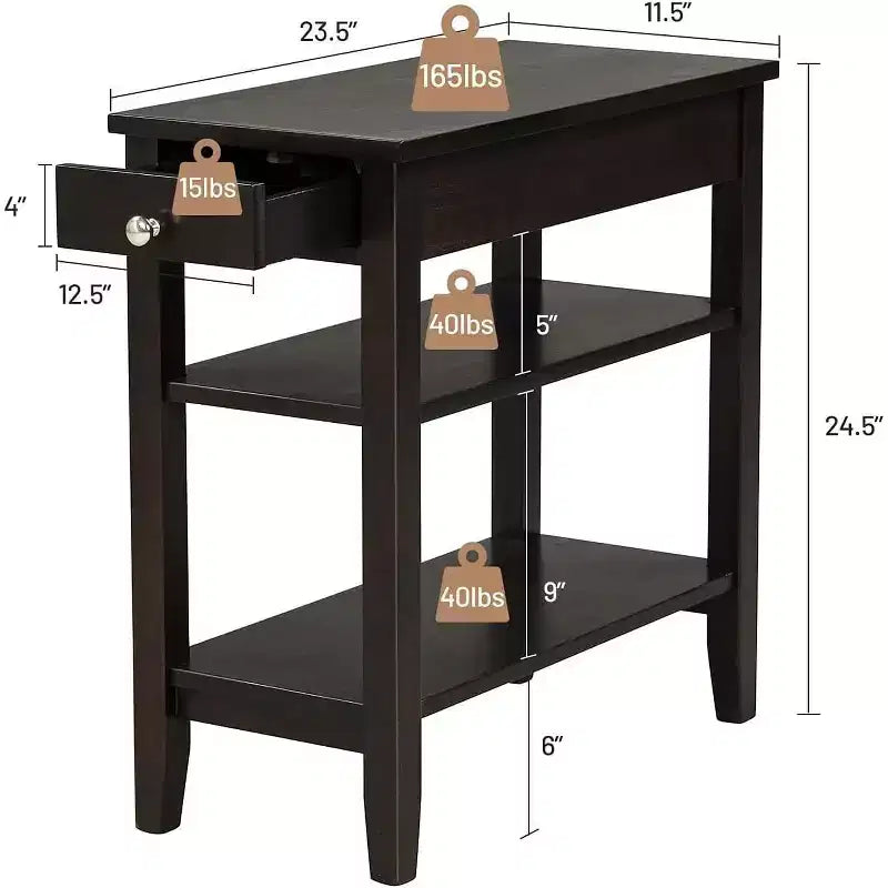 Costway 2PCS 3-Tier End Table Sofa Side Table Nightstand w/ Shelf & Drawer