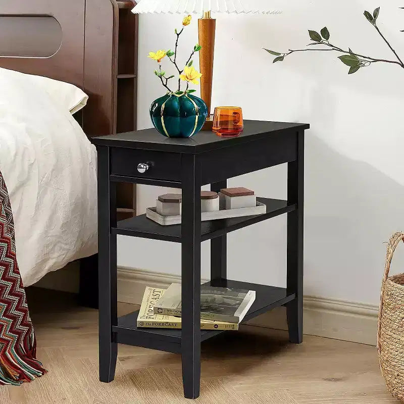 Costway 2PCS 3-Tier End Table Sofa Side Table Nightstand w/ Shelf & Drawer
