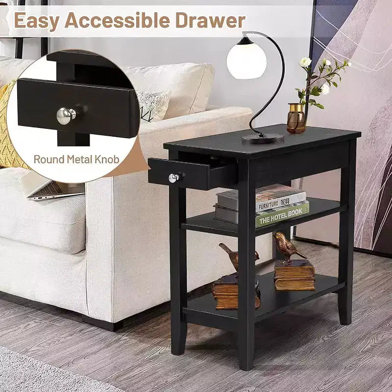 Costway 2PCS 3-Tier End Table Sofa Side Table Nightstand w/ Shelf & Drawer