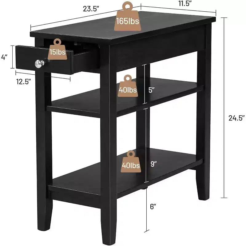 Costway 2PCS 3-Tier End Table Sofa Side Table Nightstand w/ Shelf & Drawer