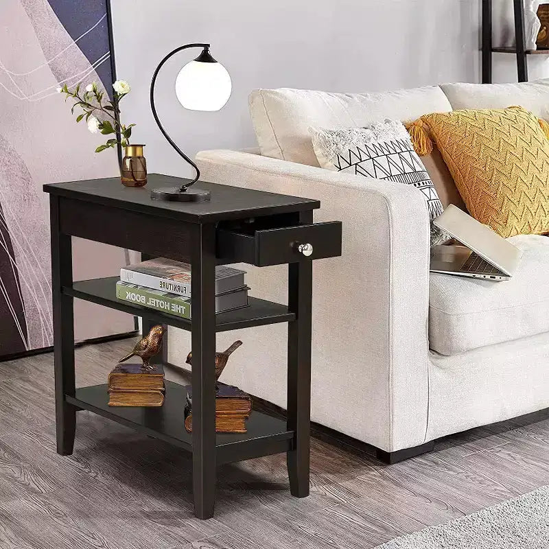 Costway 2PCS 3-Tier End Table Sofa Side Table Nightstand w/ Shelf & Drawer