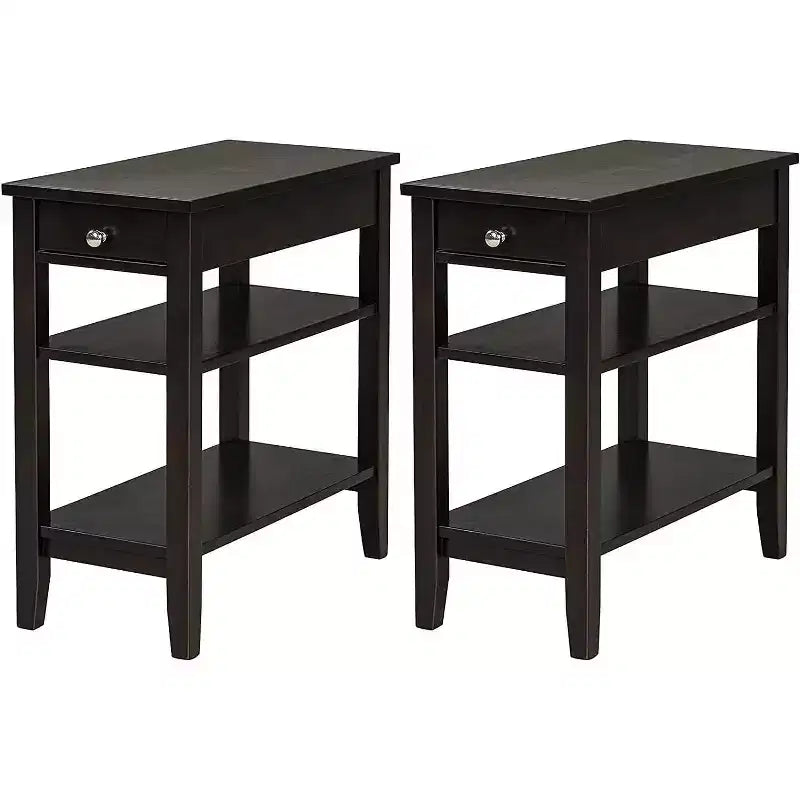 Costway 2PCS 3-Tier End Table Sofa Side Table Nightstand w/ Shelf & Drawer