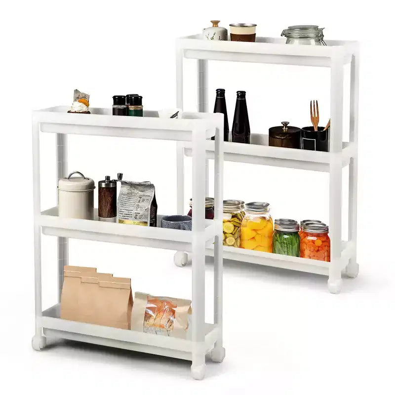 Costway 2PCS 3 Tier Slim Storage Cart Detachable Kitchen Organizer Rolling Utility Cart