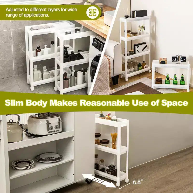 Costway 2PCS 3 Tier Slim Storage Cart Detachable Kitchen Organizer Rolling Utility Cart