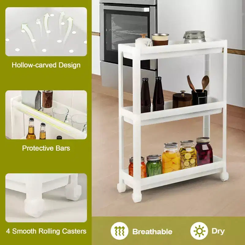 Costway 2PCS 3 Tier Slim Storage Cart Detachable Kitchen Organizer Rolling Utility Cart