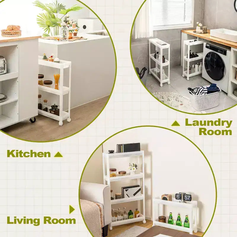 Costway 2PCS 3 Tier Slim Storage Cart Detachable Kitchen Organizer Rolling Utility Cart