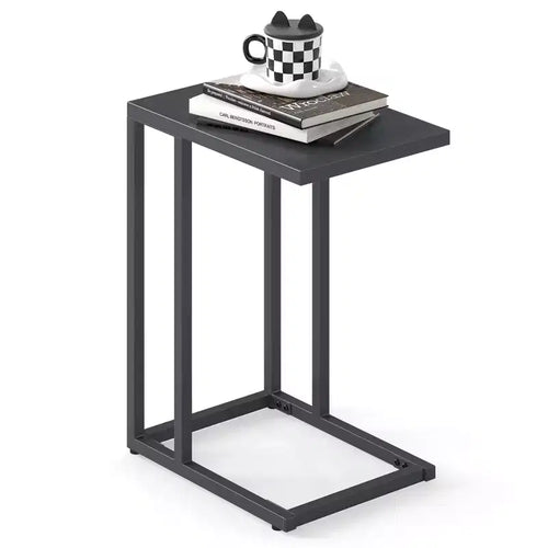 Costway C Shaped End Table w/ Metal Frame Sofa Table for Small Space Indoor Outdoor