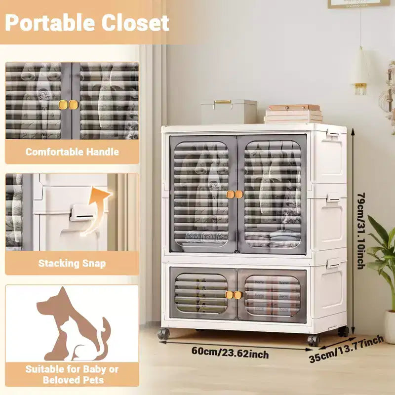 COZONY 2-Tier Storage Organizer with Doors, Foldable Cabinet with Bins for Nursery, Living Room & Pet Supplies