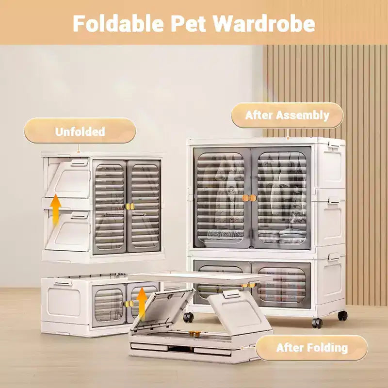 COZONY 2-Tier Storage Organizer with Doors, Foldable Cabinet with Bins for Nursery, Living Room & Pet Supplies