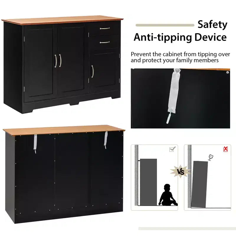 Costway Buffet Sideboard Kitchen Cupboard Storage Cabinet with 2 Drawers & 3 Doors